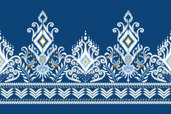 Ikat Květinové Paisley Výšivky Modrém Pozadí Ikat Etnický Orientální Vzor — Stockový vektor