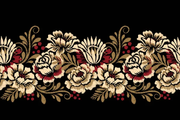 白花绣花绣花在黑色的背景上 白花绣花东方图案传统 阿兹特克风格的抽象矢量插画 沙隆的设计 — 图库矢量图片