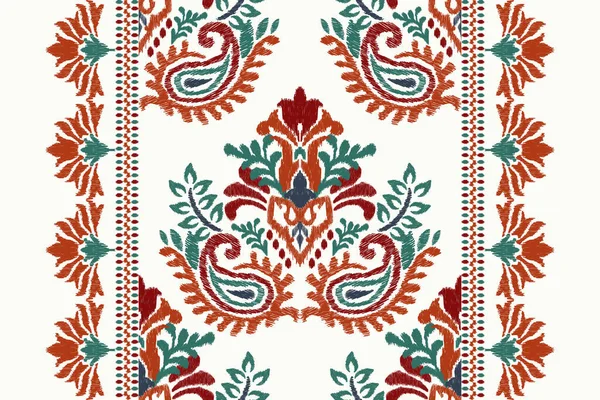Ikat Blumenpaisley Stickerei Auf Weißem Hintergrund Ikat Ethnisch Orientalische Muster — Stockvektor