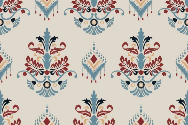 Ikat Broderie Paisley Floral Sur Fond Gris Ikat Ethnique Oriental — Image vectorielle