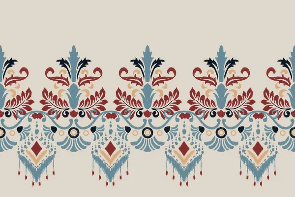 グレーの背景にイカットの花のペイズリー刺繍 イカットの民族的な東洋のパターンの伝統 アステカスタイル抽象的なベクトルのイラスト — ストックベクタ