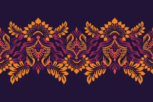 Икат Цветочная Вышивка Paisley Темно Фиолетовом Фоне Икат Этнический Восточный — стоковый вектор