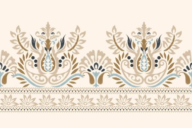 Beyaz arka plana Ikat desenli desenli işleme.Etnik oryantal desen geleneği. Doku, kumaş, giysi, ambalaj, dekorasyon, sarong, eşarp için soyut vektör çizimi.