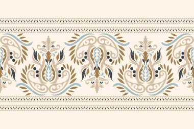 Beyaz arka plana Ikat desenli desenli işleme.Etnik oryantal desen geleneği. Doku, kumaş, giysi, ambalaj, dekorasyon, sarong, eşarp için soyut vektör çizimi.