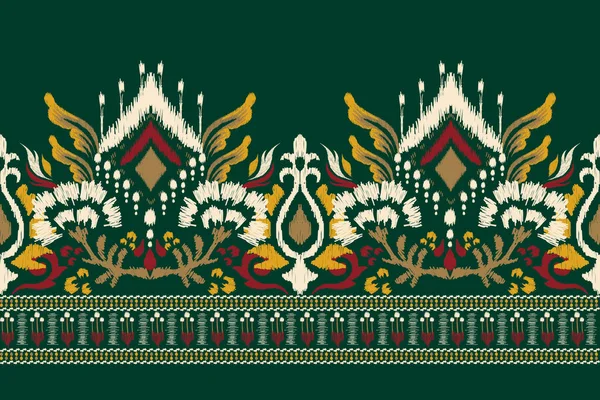 绿色背景上的花绣花绣花 传统的东方图案 阿兹特克风格的抽象矢量插画 围巾的设计 — 图库矢量图片