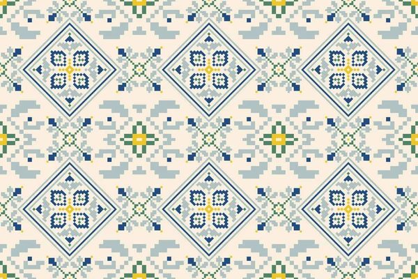 Floral Cross Stitch Κεντήματα Λευκό Φόντο Γεωμετρική Εθνοτική Ανατολίτικη Αδιάλειπτη — Διανυσματικό Αρχείο