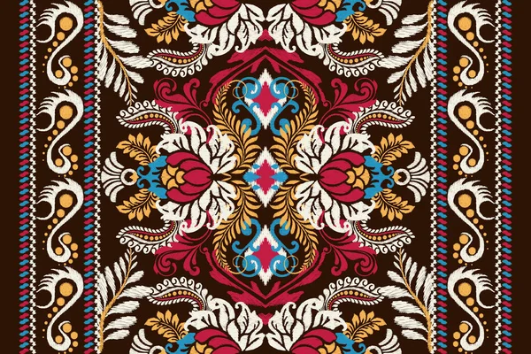 在棕色的背景上 我在棕色的背景上做花边绣花 我在传统的东方风格上 阿兹特克风格的抽象矢量插画 地毯的设计 — 图库矢量图片
