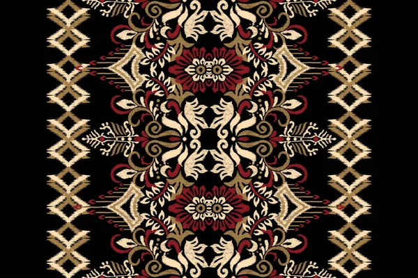 Ikat Bloemen Paisley Borduurwerk Zwarte Achtergrond Ikat Etnische Oreintal Patroon — Stockvector