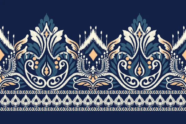 Ikat Blumen Paisley Stickerei Auf Marineblauem Hintergrund Ikat Ethnisch Orientalische — Stockvektor