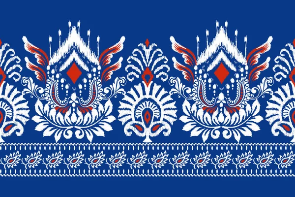 Ikat Broderie Paisley Floral Sur Fond Bleu Ikat Motif Oriental — Image vectorielle