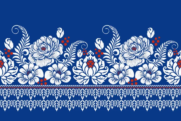 Ikat Kwiatowy Haft Paisley Niebieskim Tle Ikat Etniczny Orientalny Wzór — Wektor stockowy