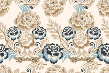 Beyaz arka plana Ikat çiçekli desenli nakış. Etnik doğuya özgü dikdörtgen desenli geleneksel. Doku, kumaş, giysi, ambalaj, dekorasyon için tasarım..