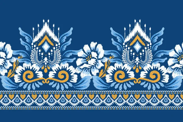 Ikat Floral Paisley Raffdery Blue Background Ikat Ethnic Oriental Pattional — 스톡 벡터