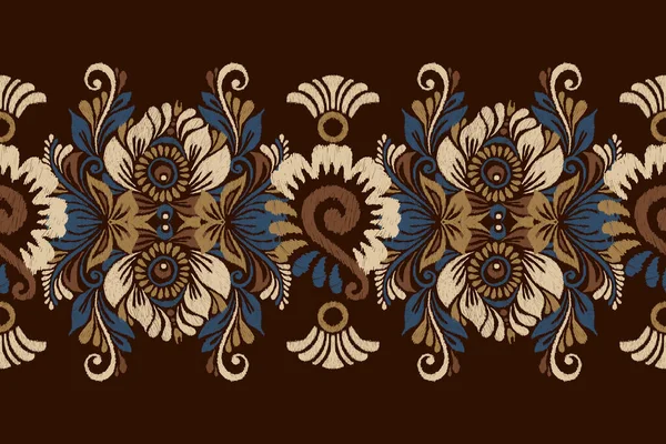 Ikat Blumenpaisley Stickerei Auf Braunem Hintergrund Ikat Ethnisch Orientalische Muster — Stockvektor