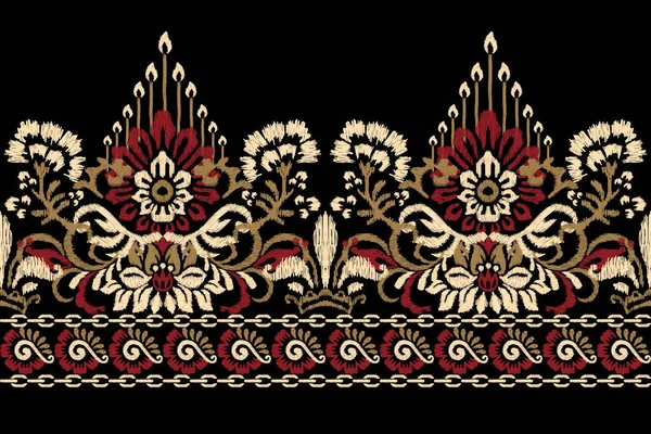 白花绣花绣花在黑色的背景上 白花绣花在东方的传统 阿兹特克风格的抽象矢量插画 围巾的设计 — 图库矢量图片