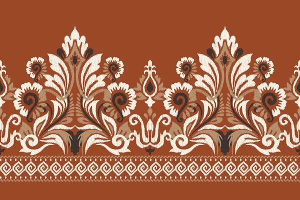 Ikat Broderie Paisley Floral Sur Fond Orange Ikat Motif Oriental — Image vectorielle