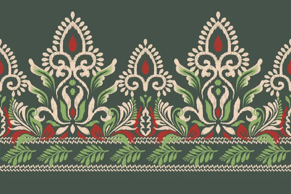 Ikat Kwiatowy Haft Paisley Zielonym Tle Ikat Etniczny Orientalny Wzór — Wektor stockowy