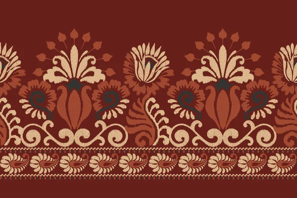 Ikat Цветочный Paisley Вышивки Багровом Фоне Background Ikat Этнического Восточного — стоковый вектор
