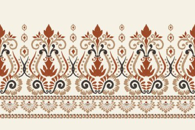 Beyaz arka plana Ikat desenli desenli işleme.Etnik oryantal desen geleneği. Doku, kumaş, giysi, ambalaj, dekorasyon, sarong, eşarp için soyut vektör çizimi.