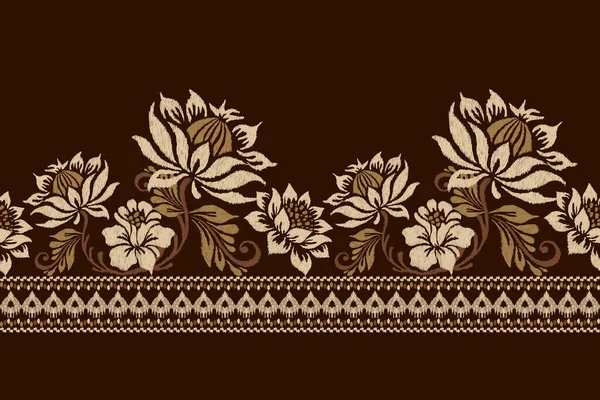 Ikat Floral Paisley Embroidery Brown Background Ikat Ethnic Oriental Pattern — Stock Vector