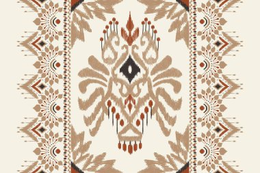 Beyaz arka plana Ikat desenli desenli işleme.Etnik oryantal desen geleneği. Doku, kumaş, giysi, ambalaj, dekorasyon, halı, eşarp için soyut vektör çizimi.