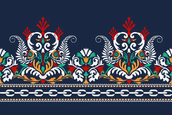 Ikat Květinové Paisley Výšivky Námořně Modrém Pozadí Ikat Etnické Orientální — Stockový vektor