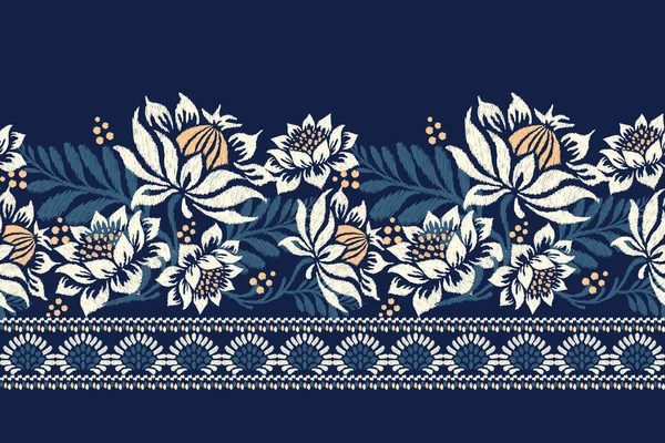 Ikat Květinové Paisley Výšivky Námořně Modrém Pozadí Ikat Etnické Orientální — Stockový vektor