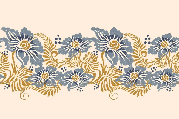 Ikat Bordado Paisley Floral Sobre Fondo Crema Ikat Patrón Oriental — Vector de stock