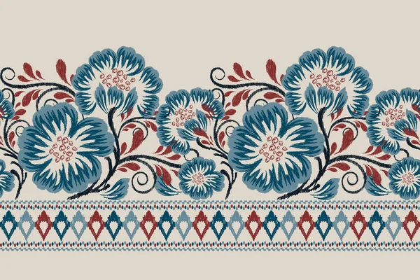 Ikat Bordado Paisley Floral Sobre Fondo Gris Ikat Étnico Oriental — Vector de stock