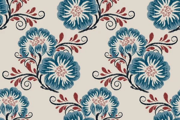Ikat Broderie Paisley Floral Sur Fond Gris Motif Oriental Ethnique — Image vectorielle