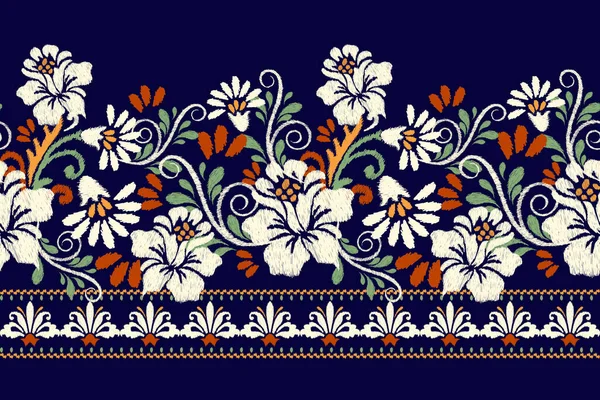 Ikat Bordado Paisley Floral Sobre Fondo Púrpura Ikat Patrón Étnico — Vector de stock