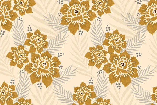 Ikat Floral Paisley Κεντήματα Κρέμα Φόντο Ikat Έθνικ Ανατολίτικη Αδιάλειπτη — Διανυσματικό Αρχείο