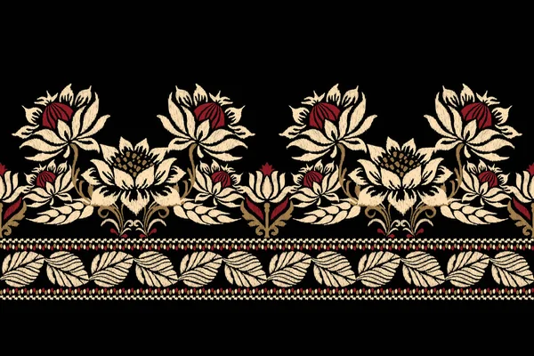 Ikat Květinové Paisley Výšivky Černém Pozadí Ikat Etnický Orientální Vzor — Stockový vektor