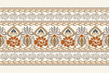 Beyaz arka plana Ikat desenli desenli işleme.Etnik oryantal desen geleneği. Doku, kumaş, giysi, ambalaj, dekorasyon, sarong, eşarp için soyut vektör çizimi.