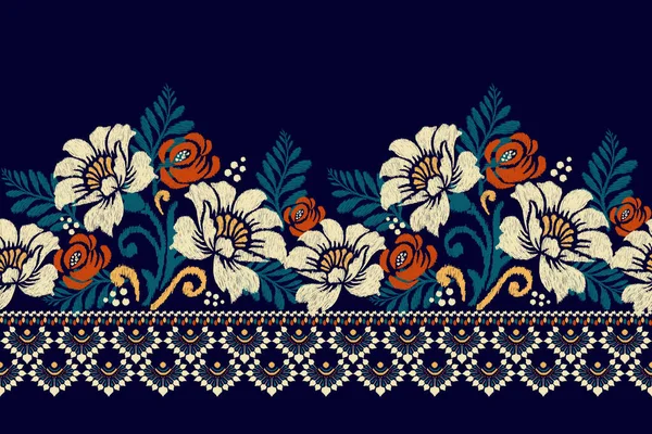 Ikat Broderie Paisley Floral Sur Fond Violet Ikat Motif Oriental — Image vectorielle