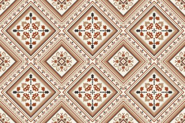 Floral Cross Stitch Embroidery on white background.geometric ethnic oriental seamless pattern traditional.Aztec style abstract vector illustration.design for texture,fabric,clothing,wrapping,carpet.