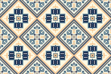 Floral Cross Stitch Embroidery on white background.geometric ethnic oriental seamless pattern traditional.Aztec style abstract vector illustration.design for texture,fabric,clothing,wrapping,carpet.