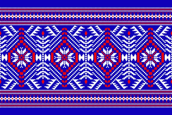 Floral Cross Stitch Stickerei Auf Blauem Hintergrund Geometrische Ethnische Orientalische — Stockvektor