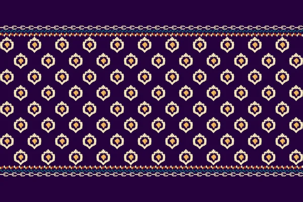 Тайская Икат Цветочная Вышивка Пайслей Темно Фиолетовом Фоне — стоковый вектор