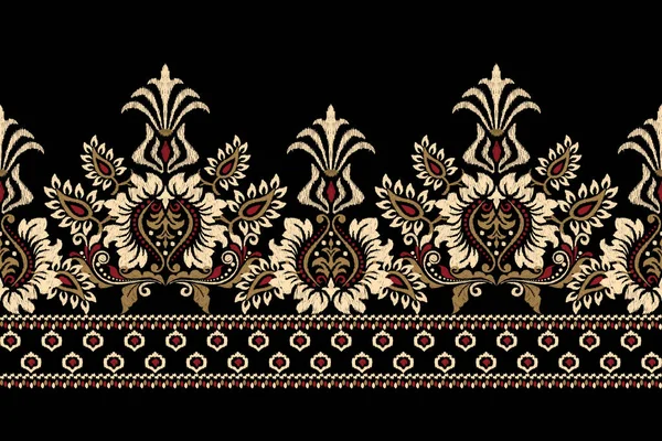 Ikat Floral Paisley Κεντήματα Μαύρο Φόντο Ikat Έθνικ Ανατολίτικο Μοτίβο — Διανυσματικό Αρχείο