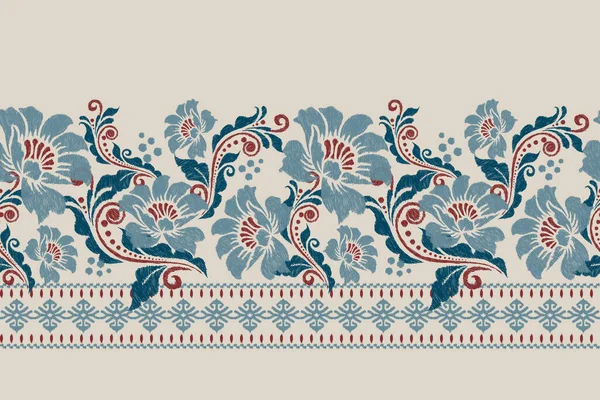 Ikat Bordado Paisley Floral Sobre Fondo Gris Ikat Patrón Étnico — Archivo Imágenes Vectoriales