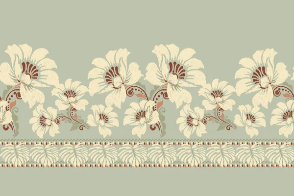 Broderie Ikat Floral Paisley Sur Fond Vert Ikkat Motif Oriental — Image vectorielle