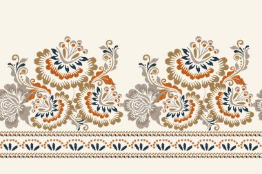 Beyaz arka plana Ikat desenli desenli işleme.Etnik oryantal desen geleneği. Doku, kumaş, giysi, ambalaj, dekorasyon, sarong, eşarp için soyut vektör çizimi.