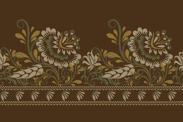Ikat Floral Paisley Κεντήματα Καφέ Φόντο Ikat Έθνικ Ανατολίτικο Μοτίβο — Διανυσματικό Αρχείο