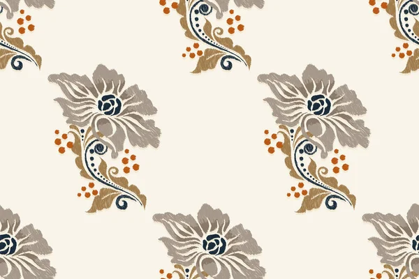 Ikat Broderie Paisley Floral Sur Fond Blanc Ikat Ethnique Oriental — Image vectorielle