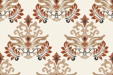 Beyaz arka plana Ikat çiçekli desenli nakış. Etnik doğuya özgü dikdörtgen desenli geleneksel. Doku, kumaş, giysi, ambalaj, dekorasyon için tasarım..