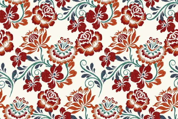 Ikat Broderie Paisley Floral Sur Fond Blanc Ikat Ethnique Oriental — Image vectorielle