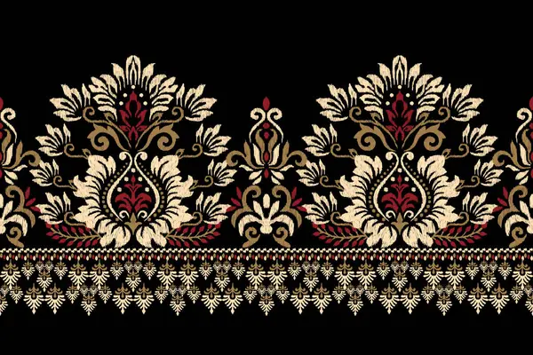 Ikat Floral Paisley Embroidery Black Background Ikat Ethnic Oriental Pattern — Stock Vector