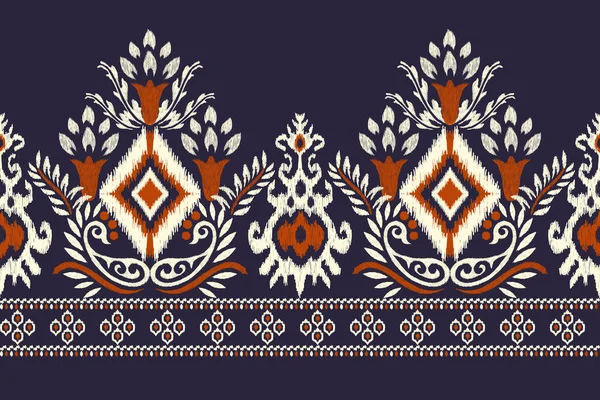 Ikat Floral Paisley Embroidery Dark Purple Background Ikat Ethnic Oriental — Stock Vector