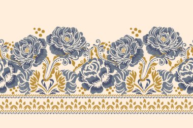Krem zemin üzerine Ikat desenli desenli işlemeler. Etnik oryantal desen geleneği. Doku, kumaş, giysi, ambalaj, dekorasyon, sarong, eşarp için soyut vektör çizimi.